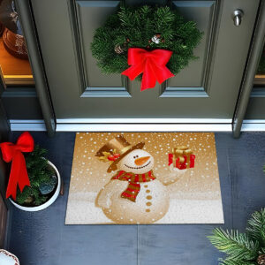 Capacho Natal - Boneco De Neve Dourado