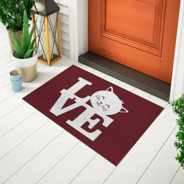 Capacho Escrita – Love Cat Fundo Vinho