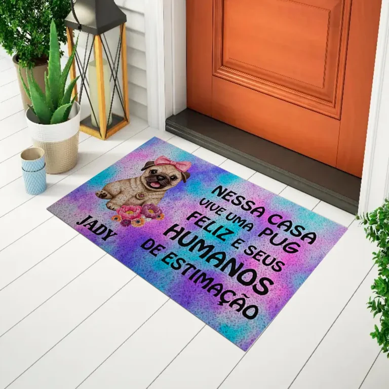 Capacho Pet – Nessa Casa Vive Uma Pug Colorido Personalize