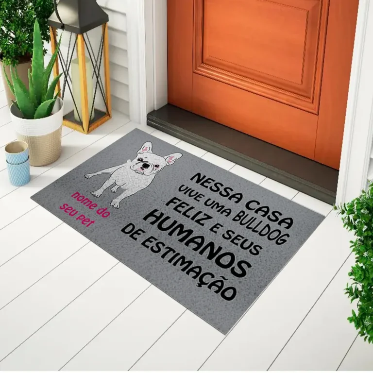 Tapete Capacho Divertido Para Porta Buldogue Branco Ca854