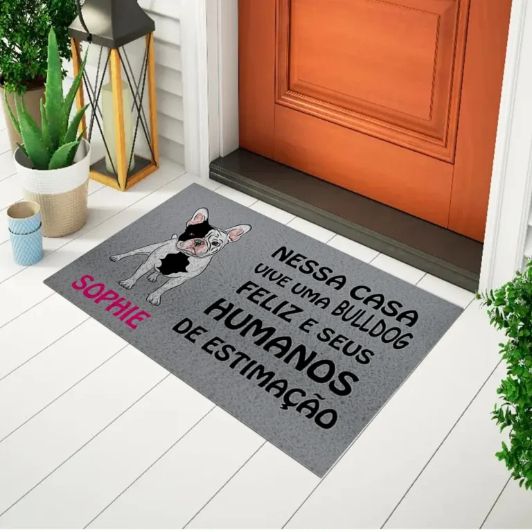 Tapete De Porta Capacho Divertido Nesta Casa Vive Uma Buldogue Branco Preto