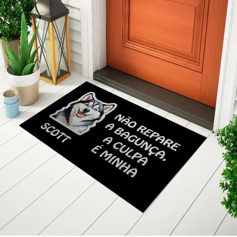 Capacho Divertido HUSK Para Porta Tapete Personalizado Nome do Pet Ca864