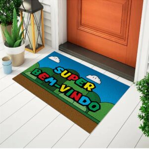 Tapete De Porta Capacho Divertido Super Bem Vindo Mario