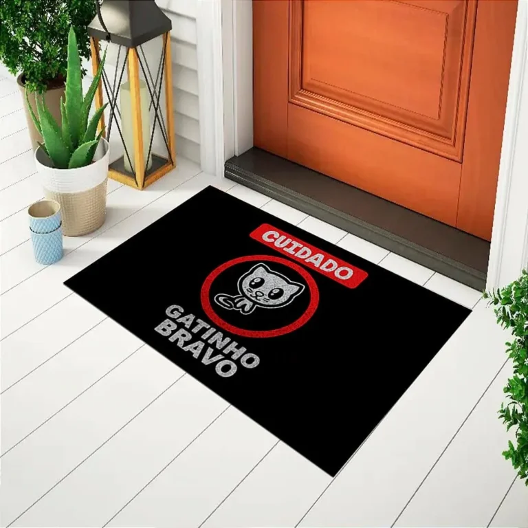 Tapete De Porta Capacho Divertido Cuidado Gatinho Bravo