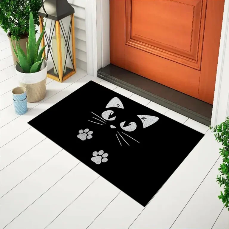 Tapete De Porta Capacho Divertido Gato preto pegadas