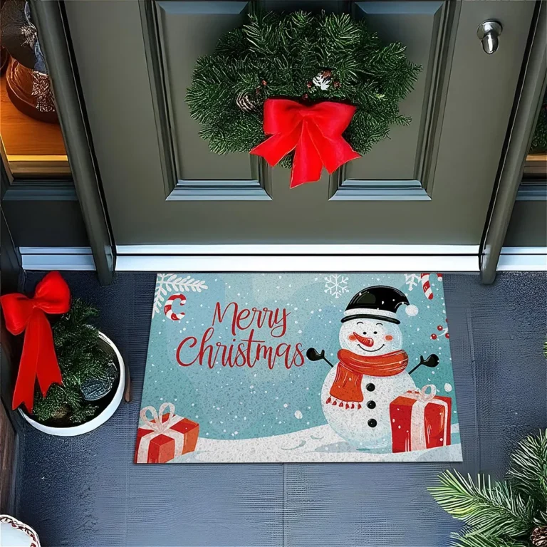 Tapete De Porta Capacho Divertido Merry Christmas azul claro