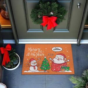 Tapete De Porta Capacho Divertido Merry Christmas Laranja