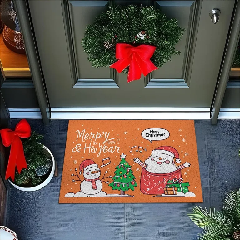 Tapete De Porta Capacho Divertido Merry Christmas Laranja