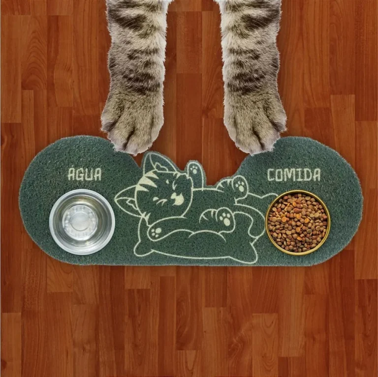 Tapete Capacho Jogo Americano para Comedouro e Bebedouro Água e Comida 3D Cat Verde Musgo