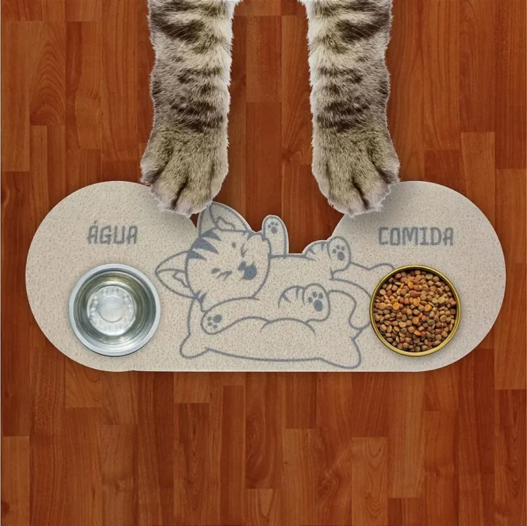 Tapete Capacho Jogo Americano para Comedouro e Bebedouro Água e Comida 3d Cat Prata