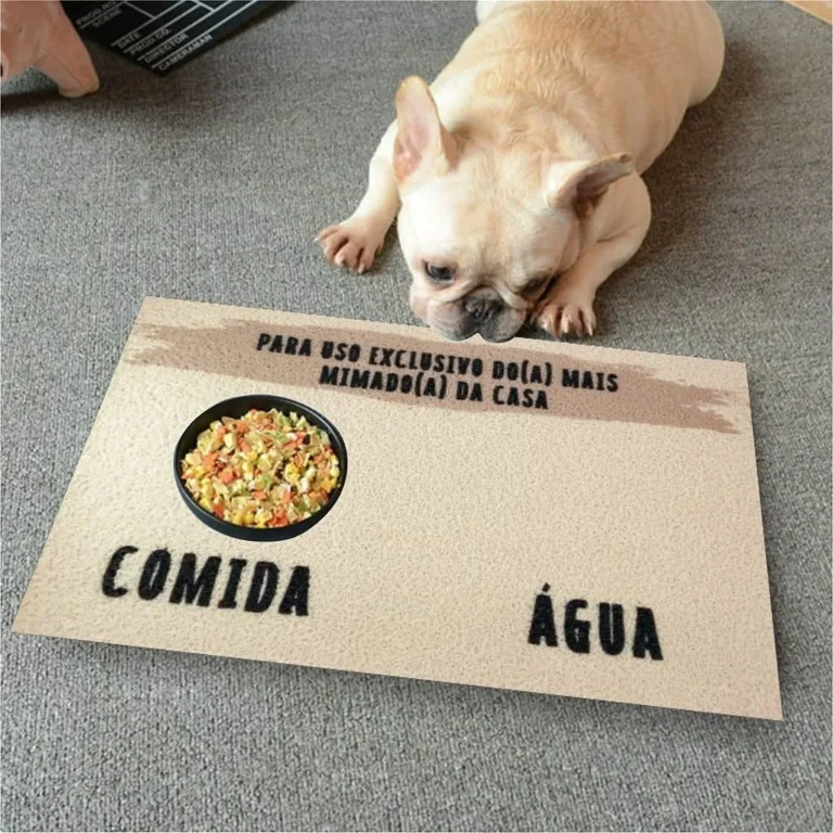 Tapete Capacho Jogo Americano para Comedouro e Bebedouro + Mimado Bege Claro Com Bege Escuro