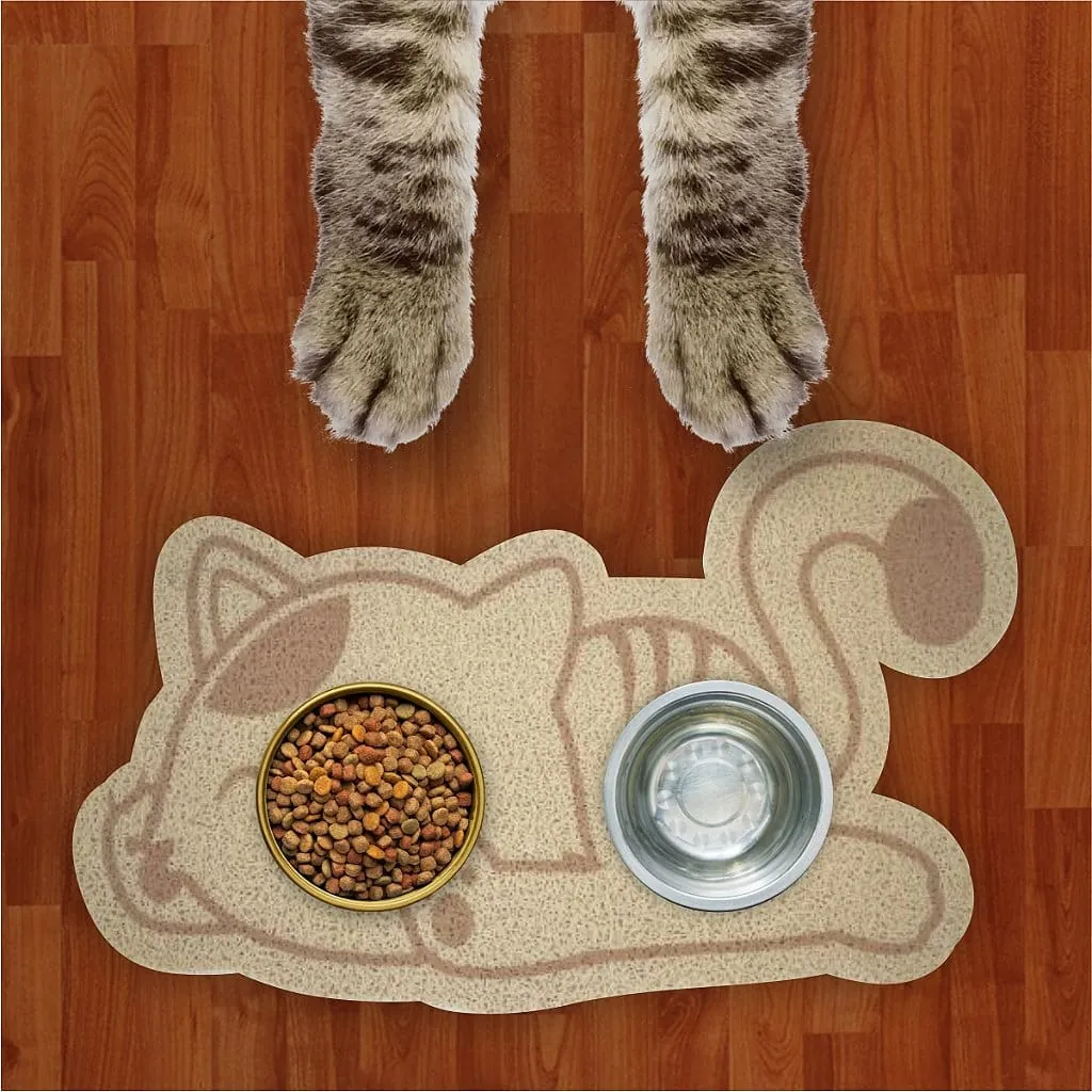 Tapete Capacho Jogo Americano para Comedouro e Bebedouro Água e Comida 3D SleepCat Bege Com Ouro