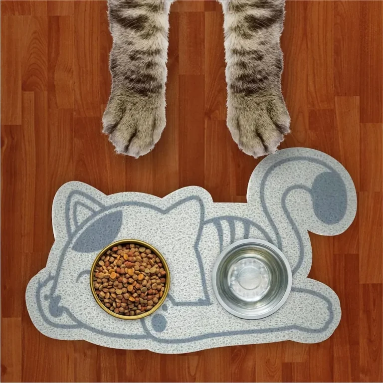 Tapete Capacho Jogo Americano para Comedouro e Bebedouro Água e Comida 3D SleepCat Cinza Com Azul Royal