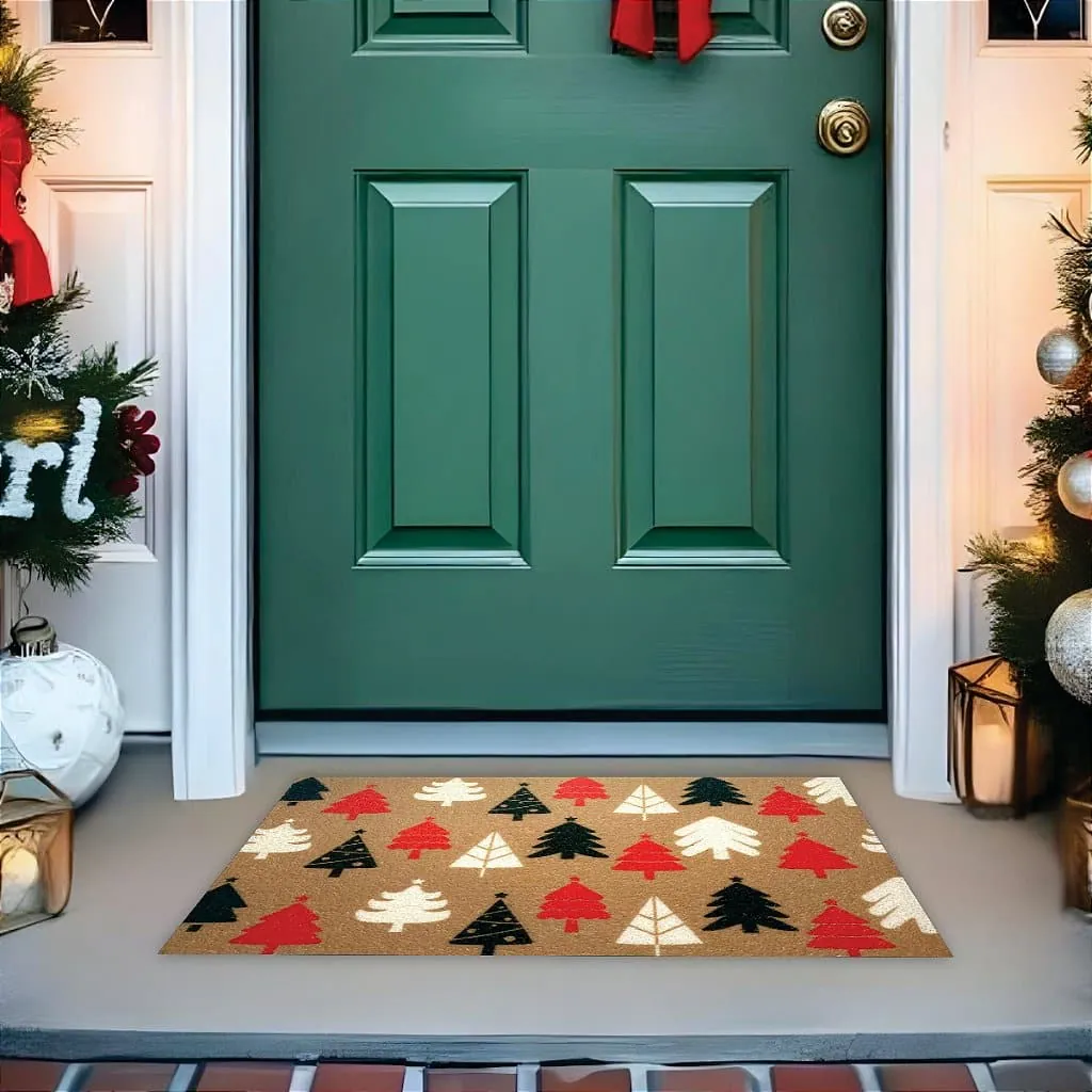 Tapete De Porta Capacho Divertido Natal Floresta Tricolor