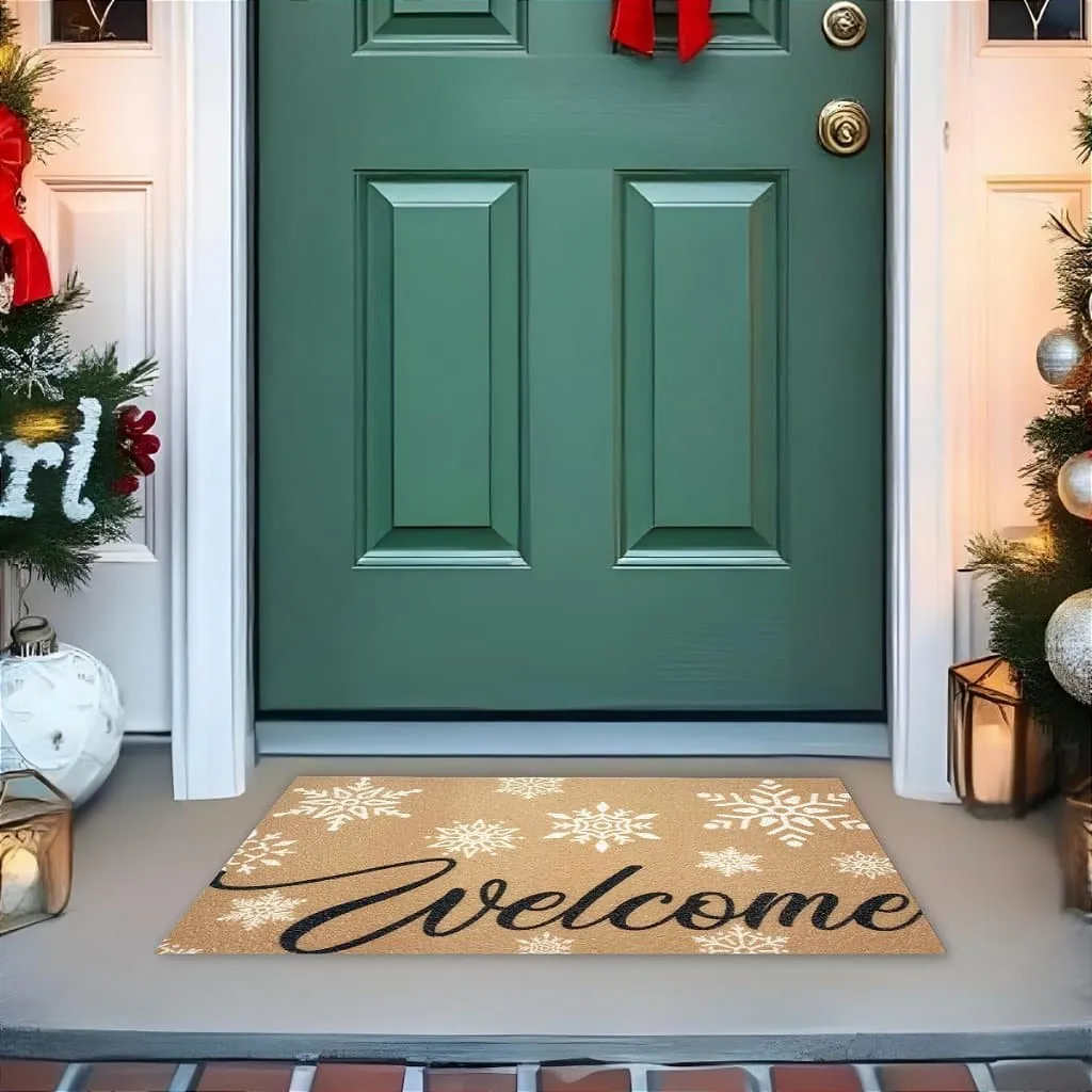 Tapete De Porta Capacho Divertido Natal Welcome Flocos De Neve