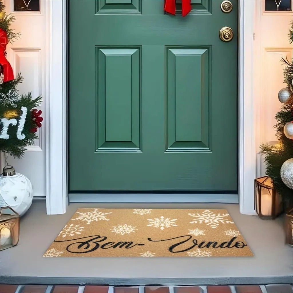 Tapete De Porta Capacho Divertido Natal Bem Vindo Flocos De Neve