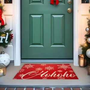 Tapete De Porta Divertido Natal HoHoHo Vermelho Flocos de Neve