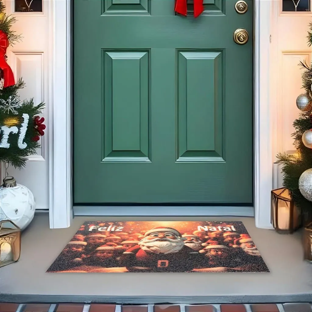 Tapete De Porta Capacho divertido Papai Noel e Seu Ajudantes