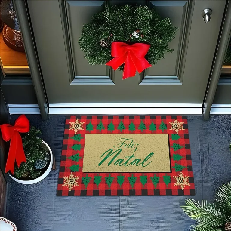Tapete De Porta Capacho divertido Feliz Natal xadrez Verde