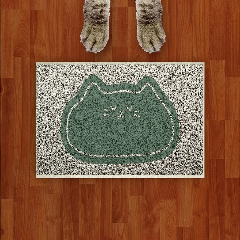 Tapete Coletor De Areia Para Gatos Rosto Gato Verde Musgo