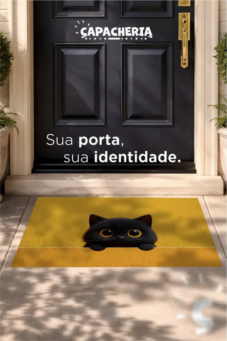 Tapete Capacho Gato Espiando Antiderrapante – Tapete de Entrada Fofo e Decorativo