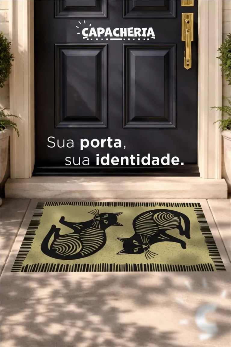 Tapete Capacho Gatos Artísticos Antiderrapante – Tapete de Entrada Decorativo Moderno