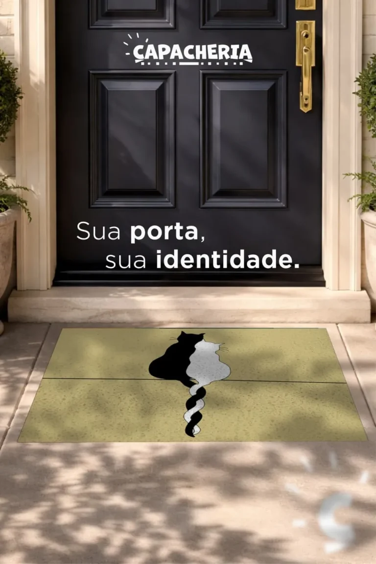 Capacho Gatos Yin Yang Antiderrapante – Tapete de Entrada Decorativo Equilíbrio e Estilo
