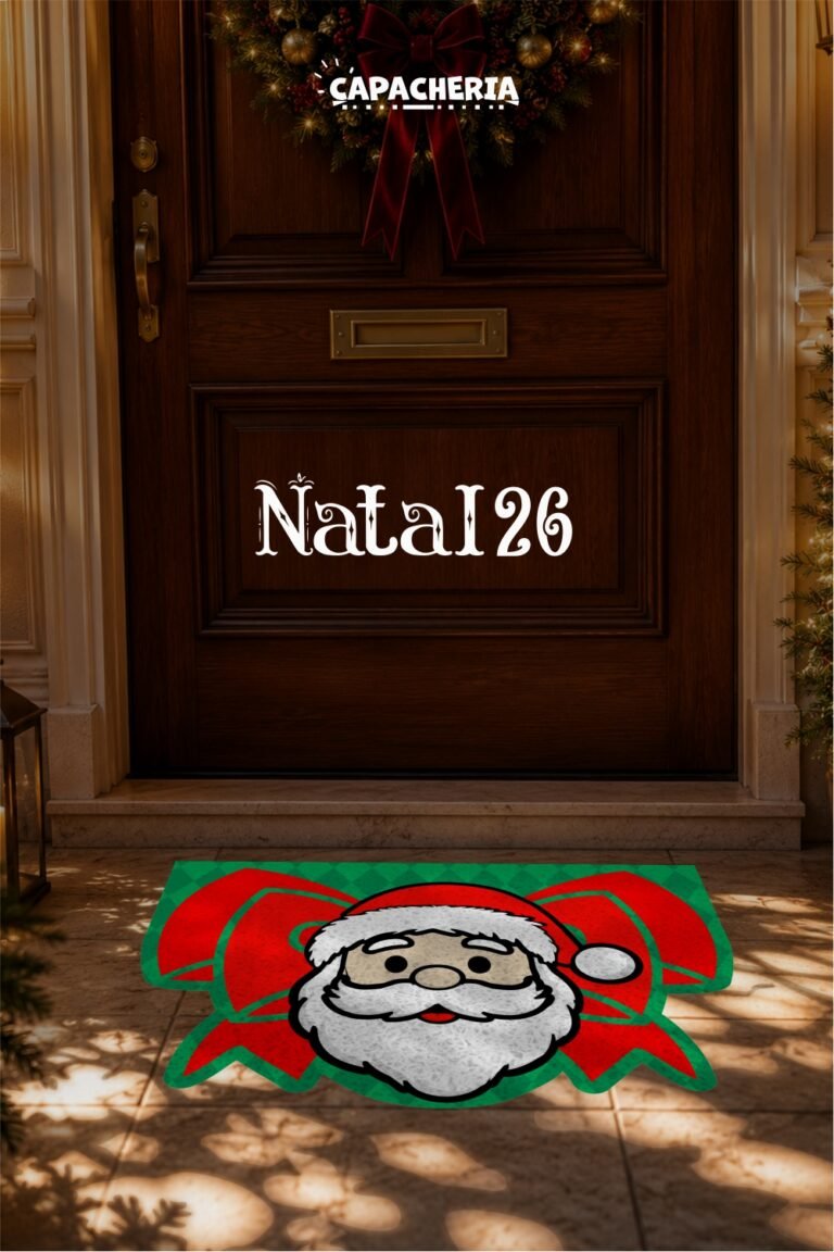 Tapete Capacho Natalino 3D Laço Papai Noel Verde