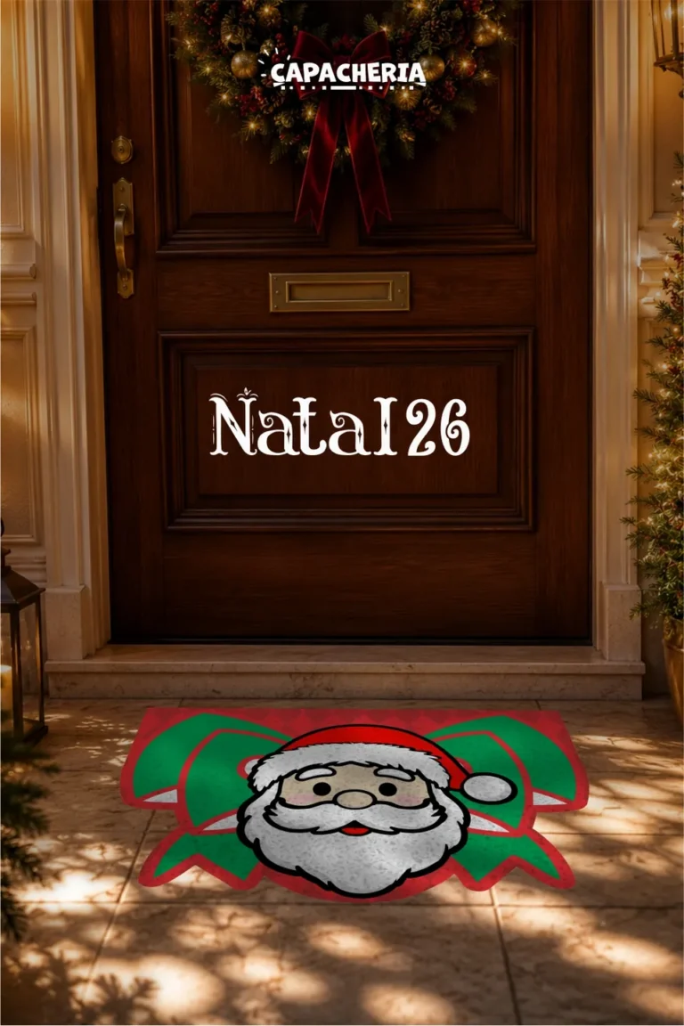tapete Capacho Natalino 3D Laço Papai Noel Vermelho
