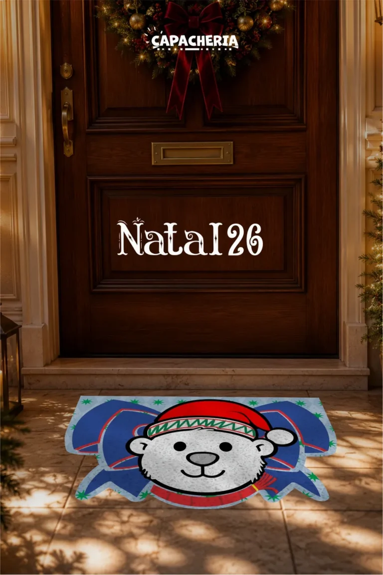Tapete Capacho Natalino 3D Laço Urso Polar