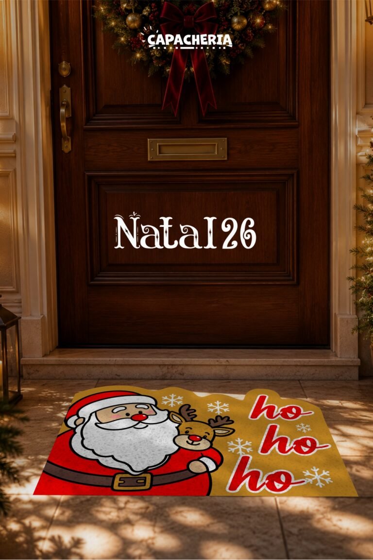 Tapete Capacho Natalino 3D Papai Noel e Rena