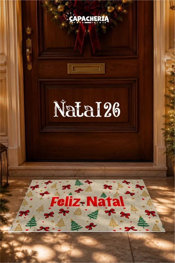 tapete capacho natal laços e pinheiros