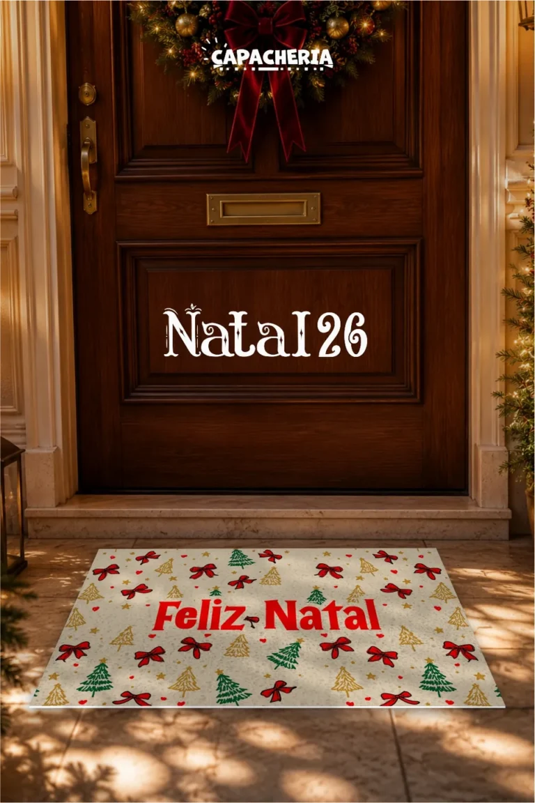 tapete capacho natal laços e pinheiros