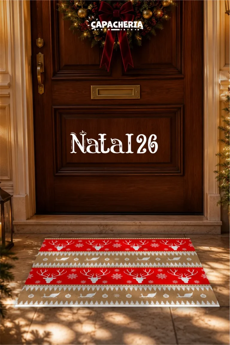 tapete capacho, tapete capacho natal, capacho natalino, tapete de natal, decoração de natal, decoração natalina, tapete para entrada, capacho para porta, capacho 60x40, capacho 5mm, capacho corte 3D, rena de natal, capacho rena, renas de natal, trenó de natal, flocos de neve, árvores de natal, estampa natalina