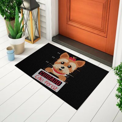 20CA010105 - Tapete De Porta Capacho Divertido Cuidado Cão Feroz Mockup