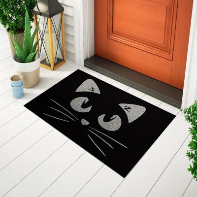 20CA010176 - Tapete De Porta Capacho Divertido Gato Preto Mockup