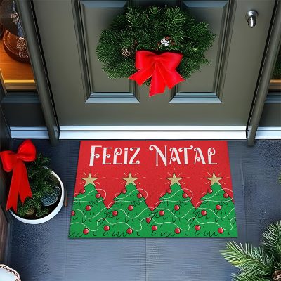 25CA011190 - Tapete De Porta Capacho Feliz Natal Arvores MOCKUP